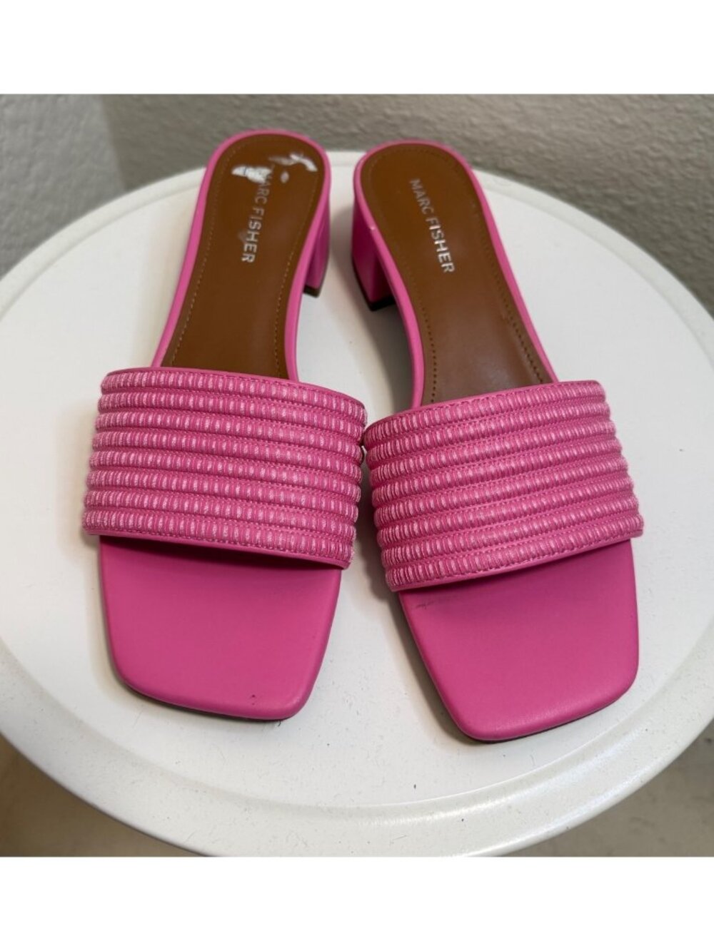 Marc Fisher Pink Woven Strap Block Heel Sandals Size 8M